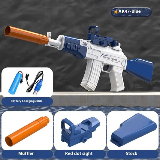 AK47 Electric Water Guns Fully Automatic Shooting Game Beach Entertainment Outdoor Beach Pool Gun Toys For Children Gift Blue AK47 Upper Version