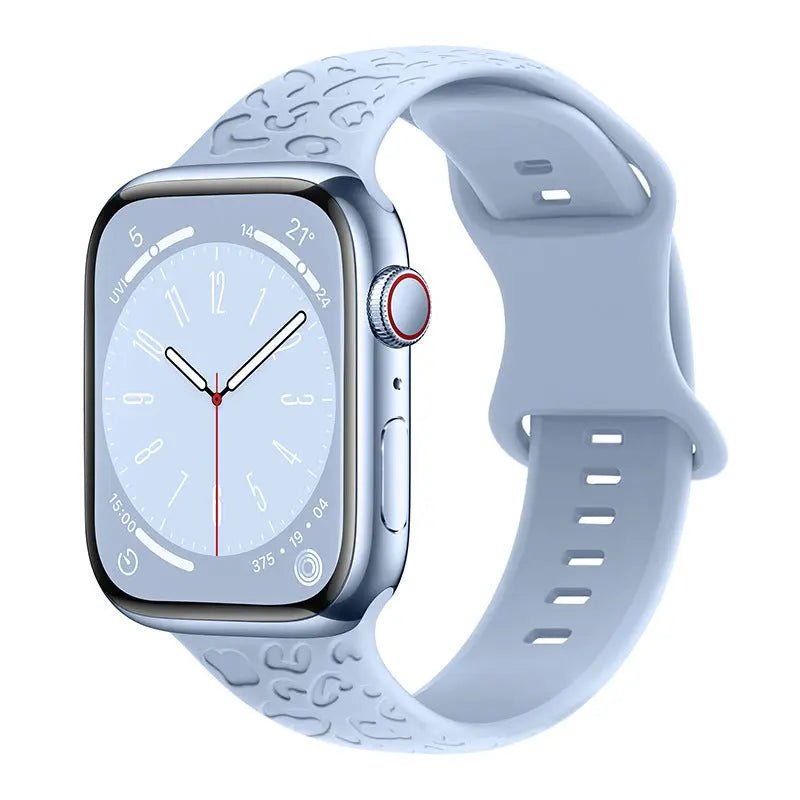 Applicable To Iwatch1-9 Generationultra3 Solid Color Leopard 8-word Buckle Silicone Strap Light Blue