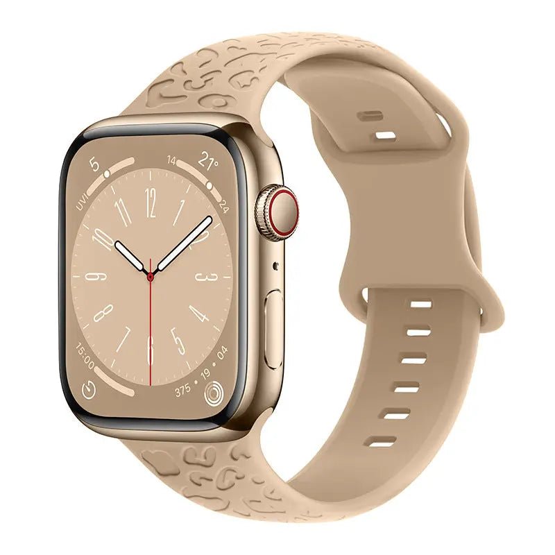 Applicable To Iwatch1-9 Generationultra3 Solid Color Leopard 8-word Buckle Silicone Strap Milk Tea