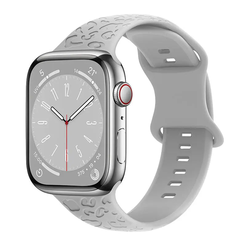 Applicable To Iwatch1-9 Generationultra3 Solid Color Leopard 8-word Buckle Silicone Strap Gray