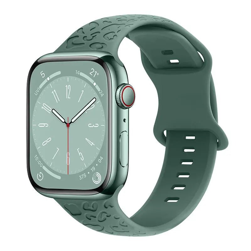 Applicable To Iwatch1-9 Generationultra3 Solid Color Leopard 8-word Buckle Silicone Strap Green