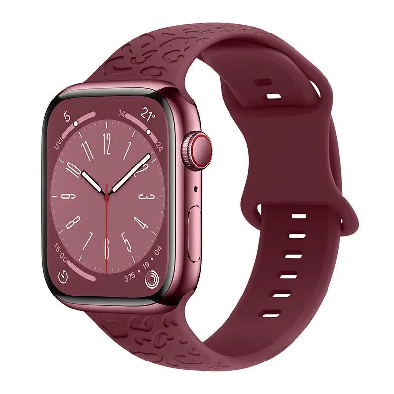 Applicable To Iwatch1-9 Generationultra3 Solid Color Leopard 8-word Buckle Silicone Strap Wine Red