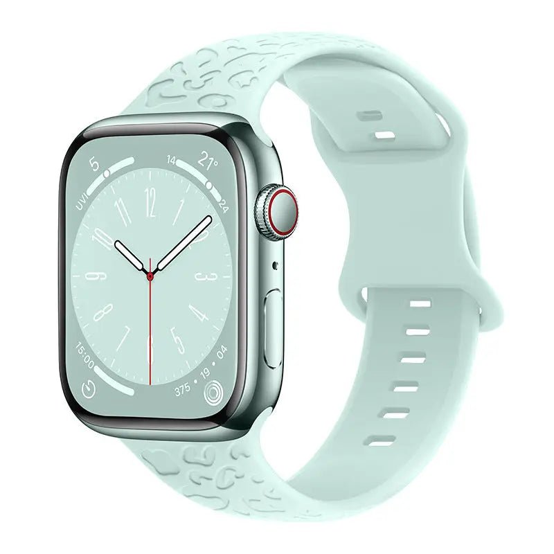 Applicable To Iwatch1-9 Generationultra3 Solid Color Leopard 8-word Buckle Silicone Strap Light Green