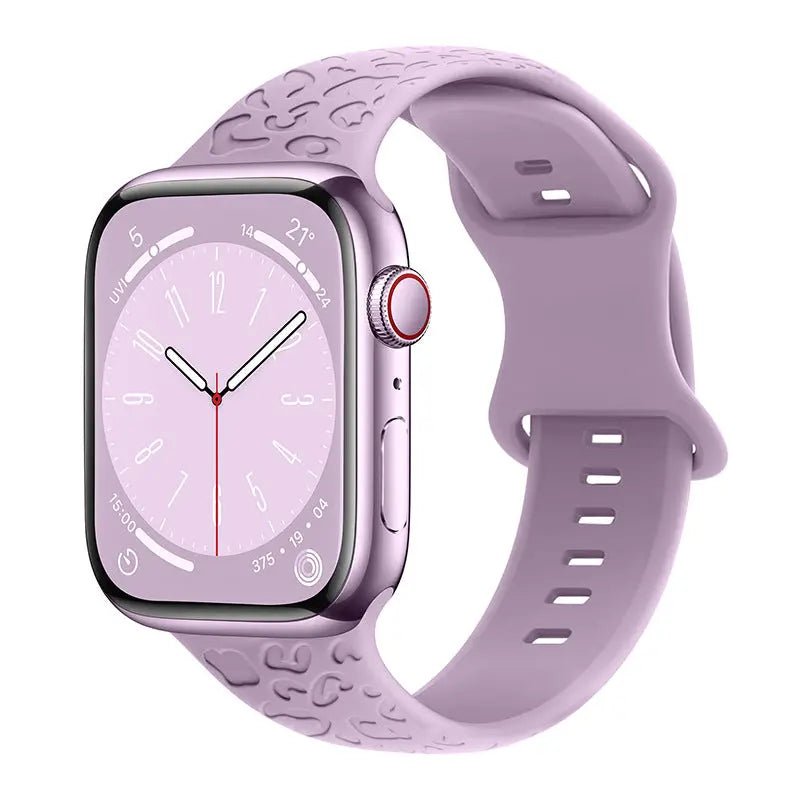 Applicable To Iwatch1-9 Generationultra3 Solid Color Leopard 8-word Buckle Silicone Strap Lavender Purple