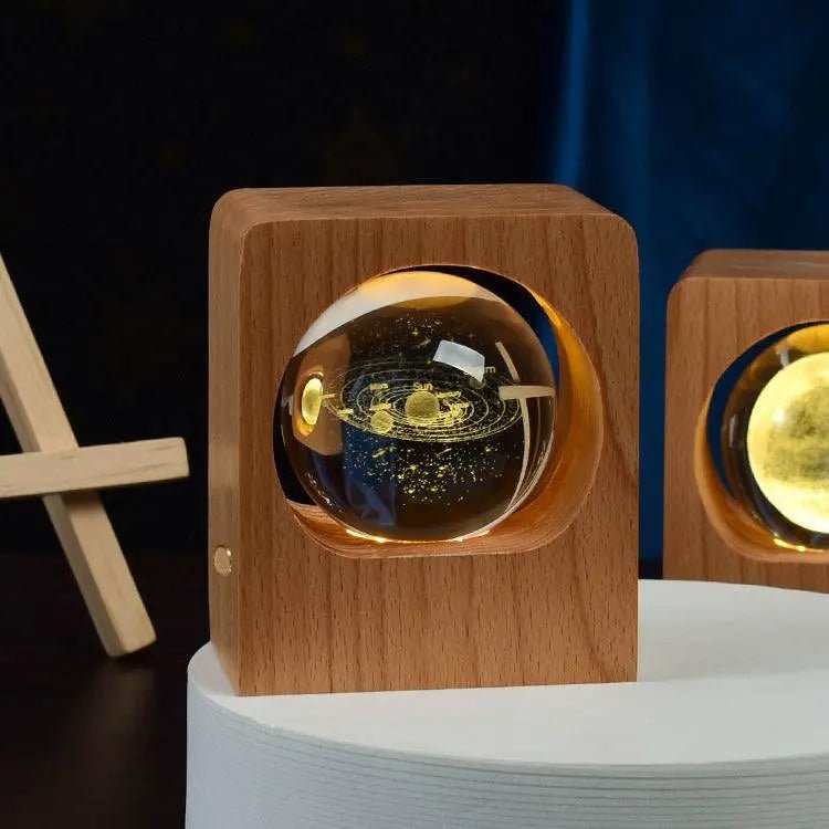 Beech Crystal Ball Night Light 3D Laser Engraving Elk Jellyfish LED Nightlights USB Dimmable Lamp For Bedroom Decoration Gifts Home Decor Solar System 6cm Usb Connection