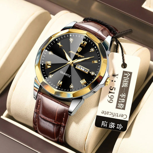 Belt Style Men's Waterproof Luminous Fashion Quartz Watch Gold Black