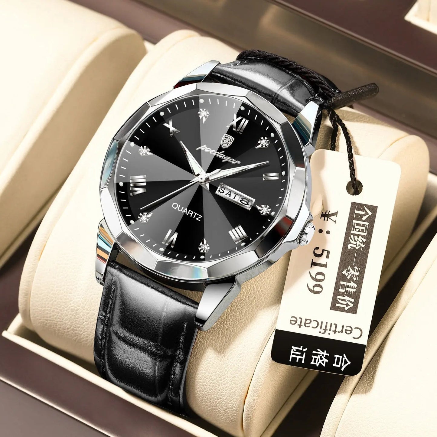 Belt Style Men's Waterproof Luminous Fashion Quartz Watch Silver Black