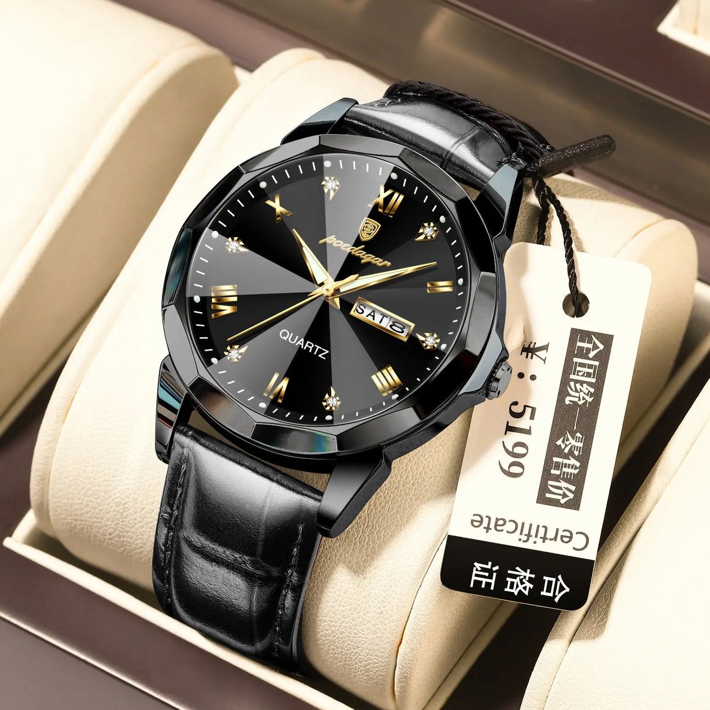 Belt Style Men's Waterproof Luminous Fashion Quartz Watch Black