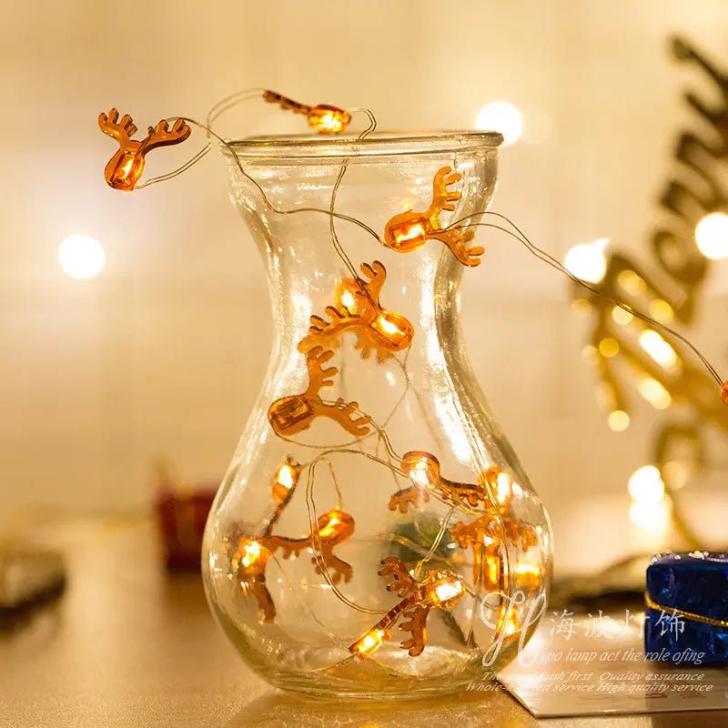 Christmas Gift Bell Christmas Tree Elk Maple Leaf Crutch Christmas Decoration Fastener Copper Wire Lamp Christmas Decoration For Home Elk