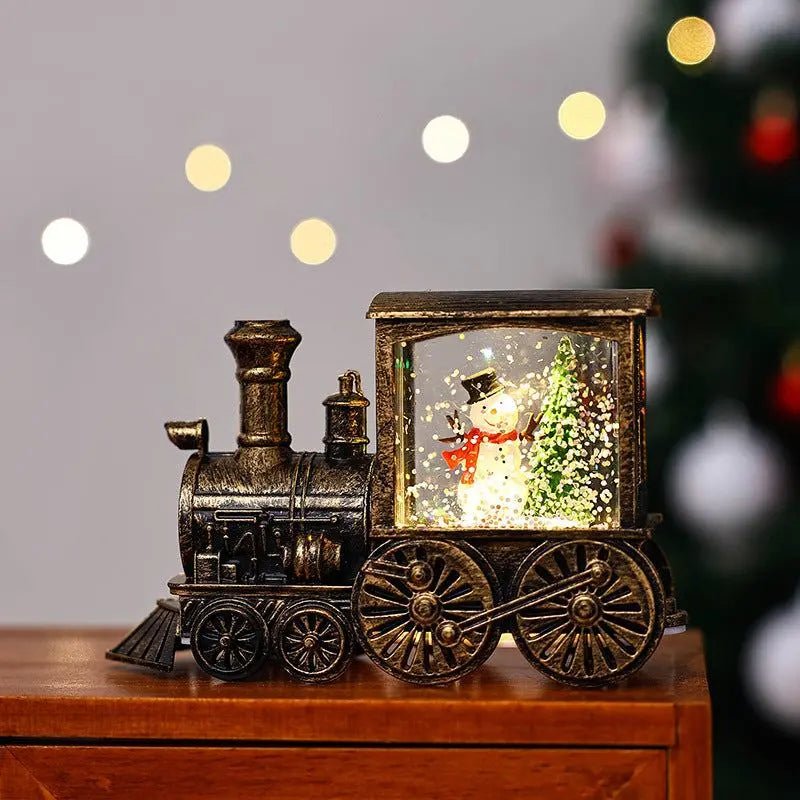 Christmas Gift Train Decoration Small Night Lamp Gilded Train Snowman Tree