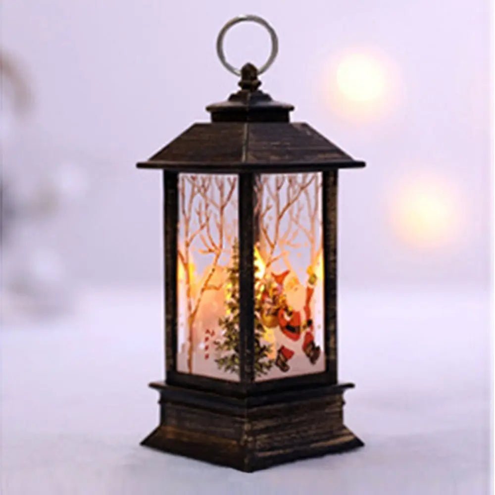 Christmas Portable Oil Lamp Santa Claus LED Night Lights Battery Powered Indoor Outdoor Hanging Lanterns Festive Party Decoration Golden Old Man