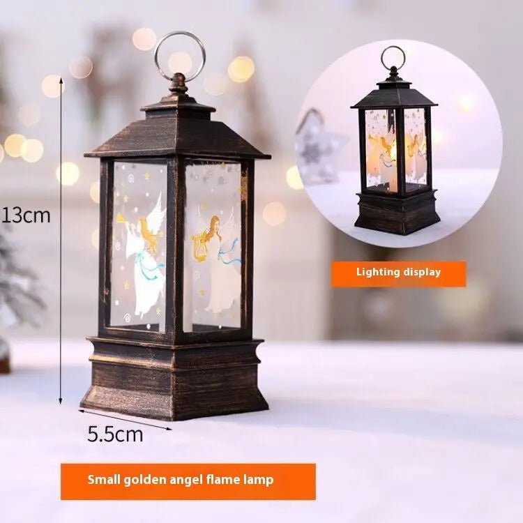 Christmas Portable Oil Lamp Santa Claus LED Night Lights Battery Powered Indoor Outdoor Hanging Lanterns Festive Party Decoration Golden Angel