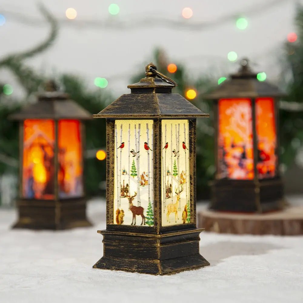 Christmas Portable Oil Lamp Santa Claus LED Night Lights Battery Powered Indoor Outdoor Hanging Lanterns Festive Party Decoration Starry Golden Elk