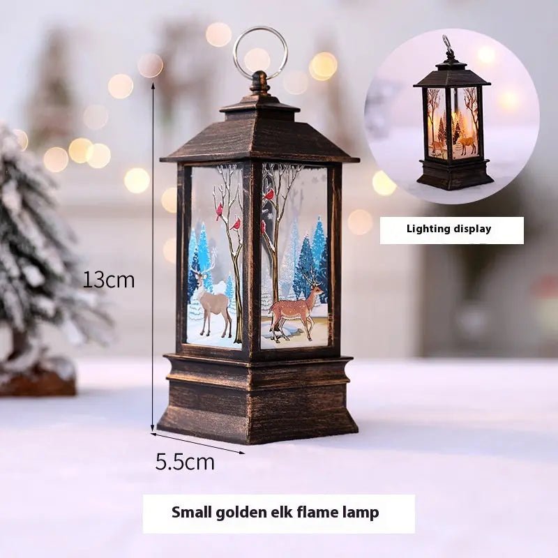 Christmas Portable Oil Lamp Santa Claus LED Night Lights Battery Powered Indoor Outdoor Hanging Lanterns Festive Party Decoration Golden Elk