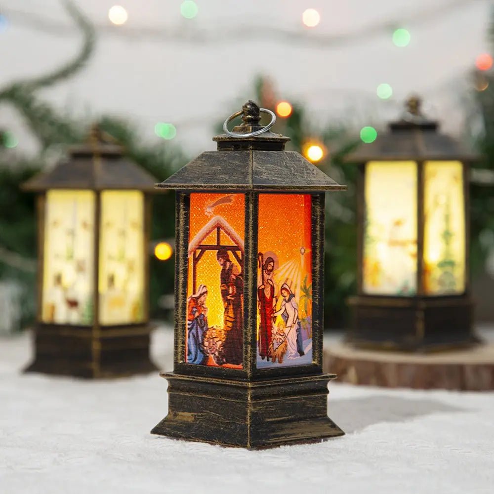 Christmas Portable Oil Lamp Santa Claus LED Night Lights Battery Powered Indoor Outdoor Hanging Lanterns Festive Party Decoration Starry Golden Church