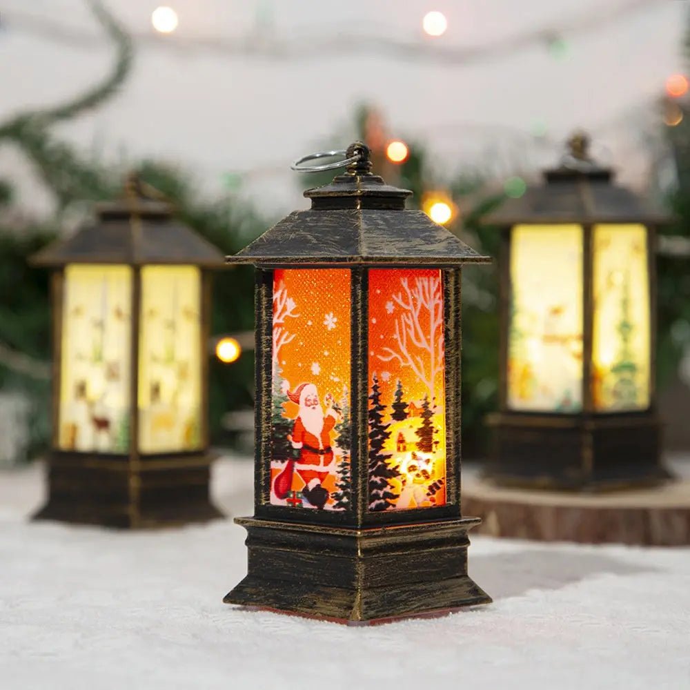 Christmas Portable Oil Lamp Santa Claus LED Night Lights Battery Powered Indoor Outdoor Hanging Lanterns Festive Party Decoration Starry Golden Old Man