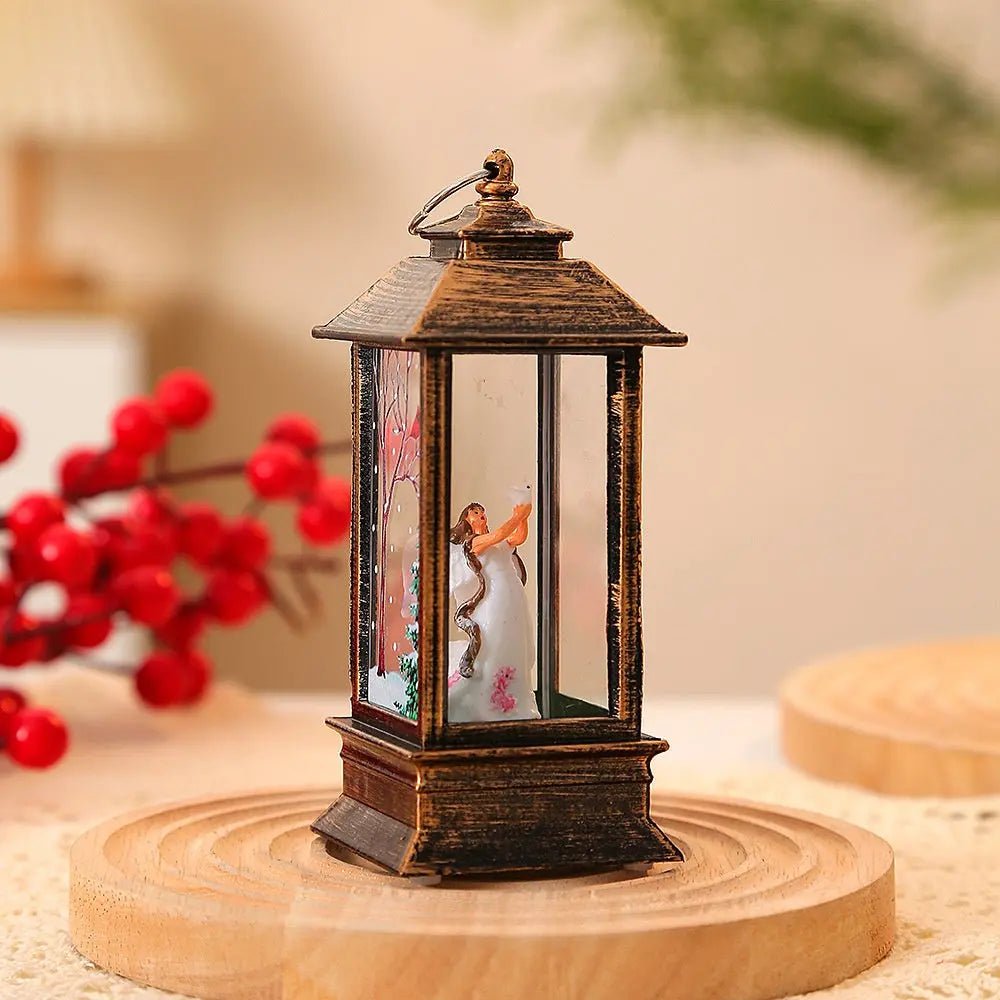 Christmas Portable Oil Lamp Santa Claus LED Night Lights Battery Powered Indoor Outdoor Hanging Lanterns Festive Party Decoration Interior Golden Angel