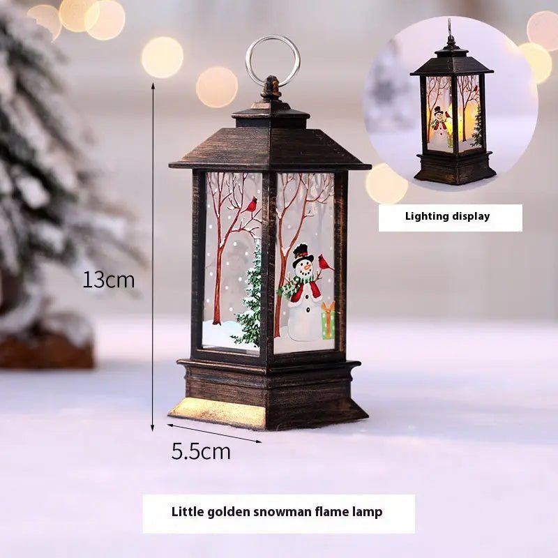 Christmas Portable Oil Lamp Santa Claus LED Night Lights Battery Powered Indoor Outdoor Hanging Lanterns Festive Party Decoration Golden Snowman