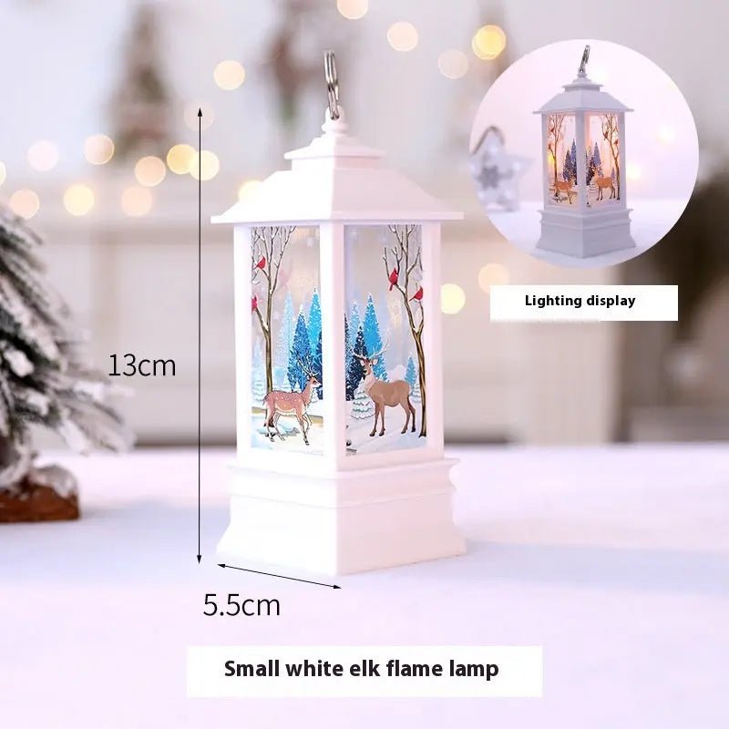 Christmas Portable Oil Lamp Santa Claus LED Night Lights Battery Powered Indoor Outdoor Hanging Lanterns Festive Party Decoration White Elk