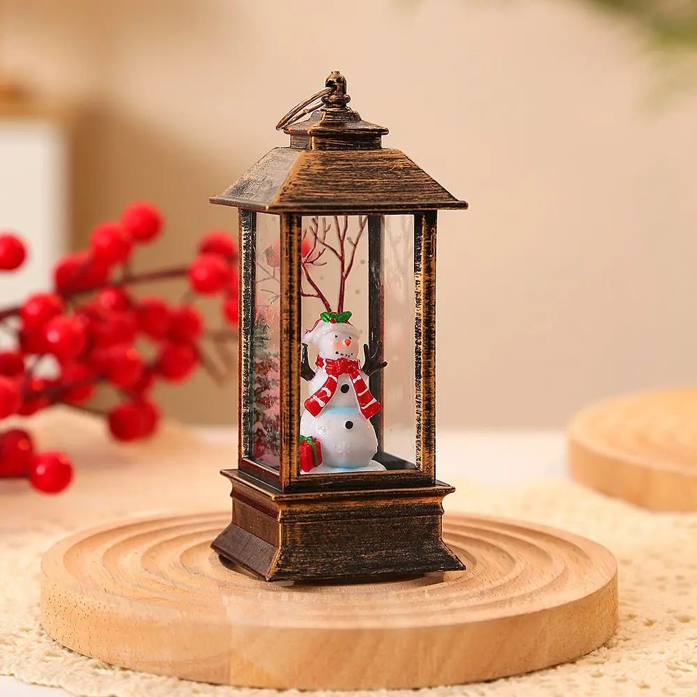 Christmas Portable Oil Lamp Santa Claus LED Night Lights Battery Powered Indoor Outdoor Hanging Lanterns Festive Party Decoration Interior Golden Snowman
