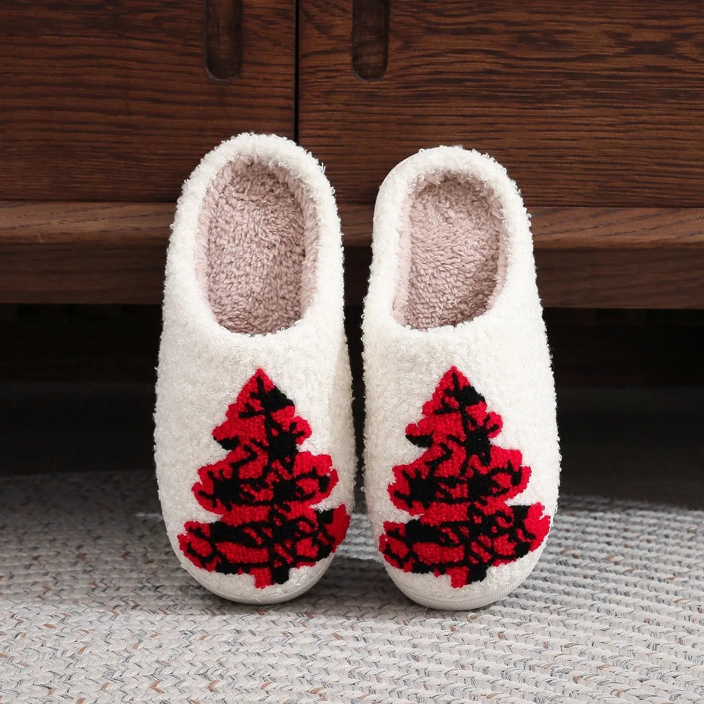 Christmas Tree Home Slippers Fashion Non-slip Floor Bedroom Slipper For Women Fuzzy House Shoes Winter Christmas tree