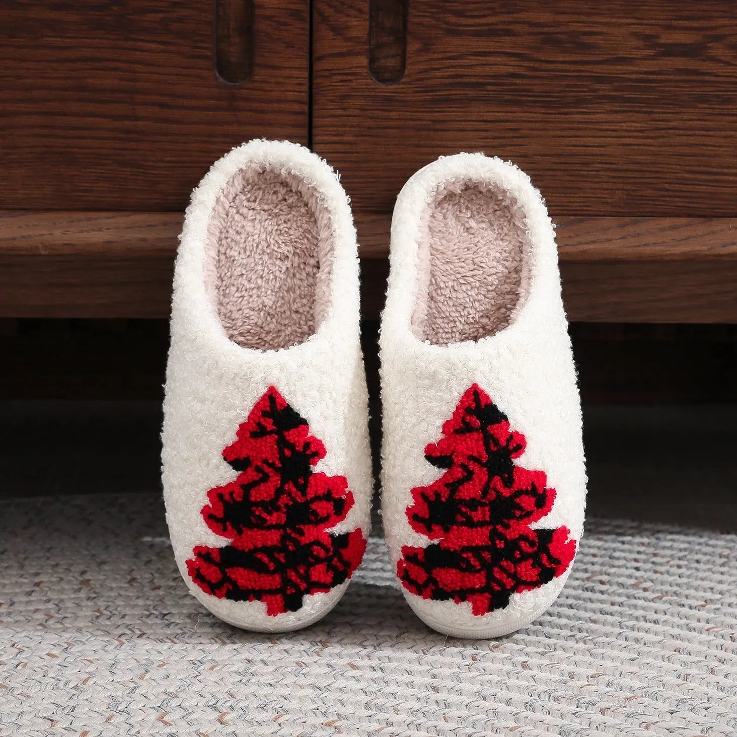 Christmas Tree Home Slippers Fashion Non-slip Floor Bedroom Slipper For Women Fuzzy House Shoes Winter Christmas tree