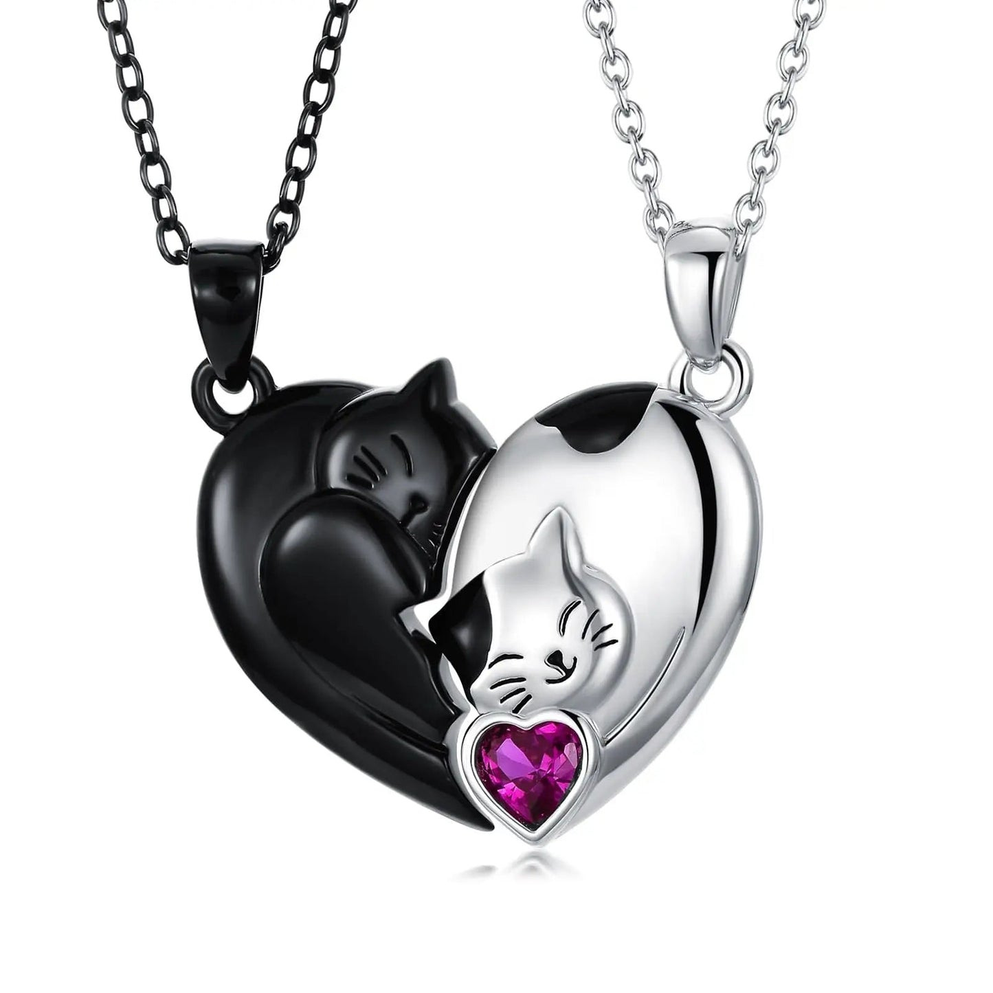 Couple Stitching Love Black And White Hug Cute Pet Cat Couple Pendant Necklace For Women Girls Fashion Exquisite Gift Black White Cat Necklace Suit
