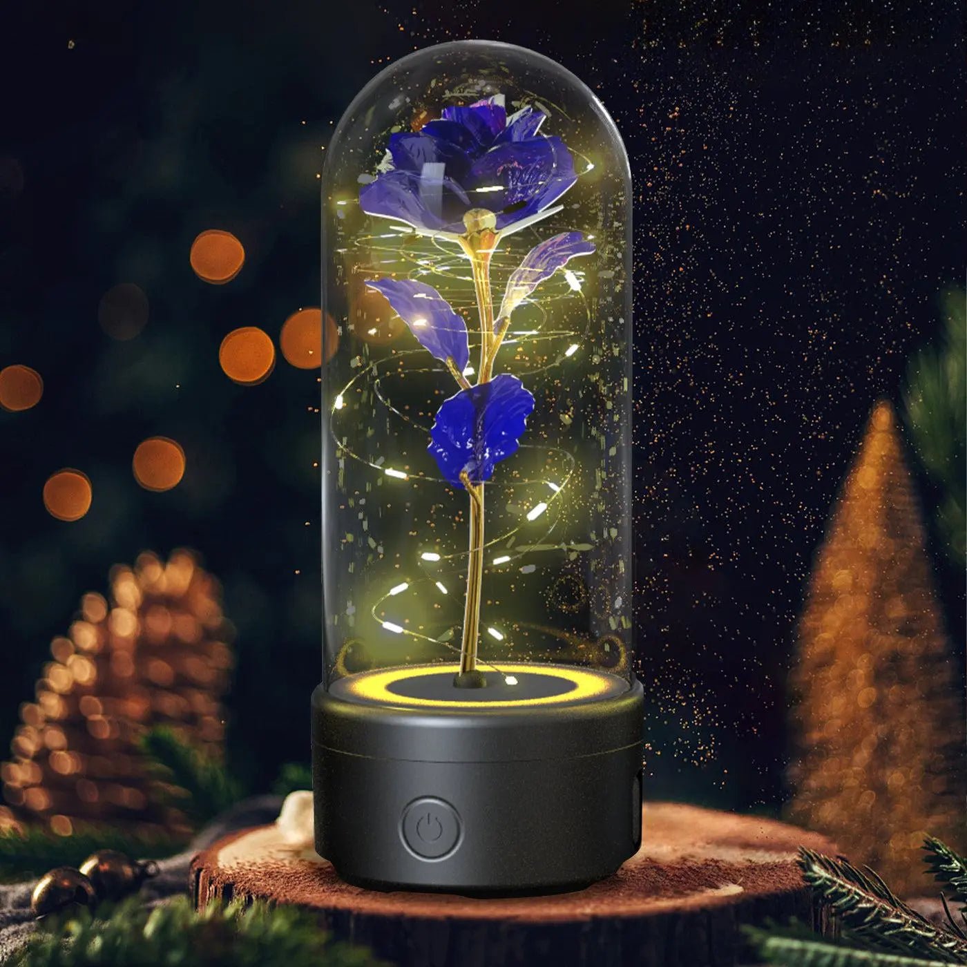 Creative 2 In 1 Rose Flowers LED Light And Bluetooth-compatible Speaker Valentine's Day Gift Rose Luminous Night Light Ornament In Glass Cover Black Base Purple Flower