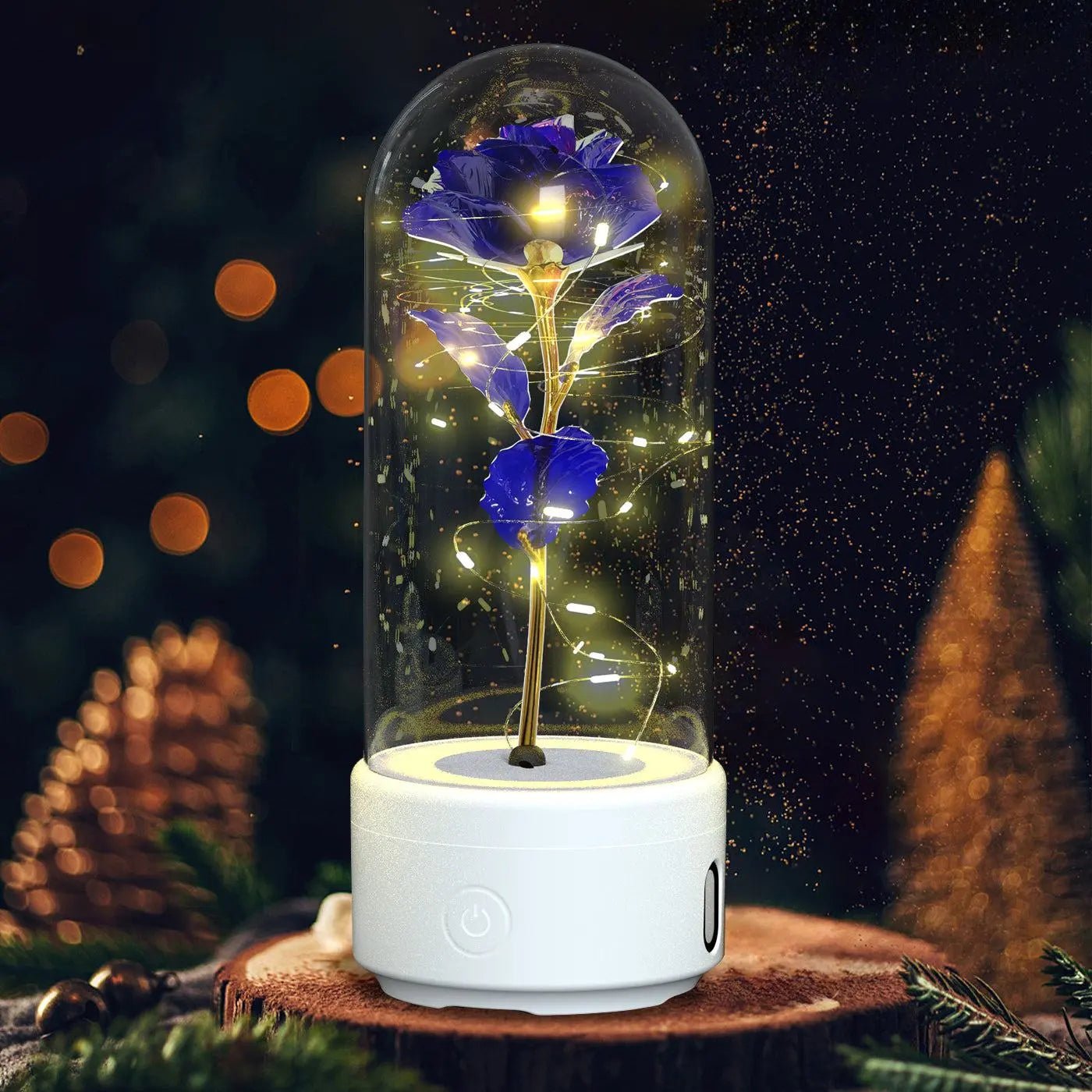 Creative 2 In 1 Rose Flowers LED Light And Bluetooth-compatible Speaker Valentine's Day Gift Rose Luminous Night Light Ornament In Glass Cover White Base Purple Flower