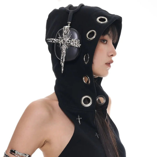 Creative And Versatile Modern Cross Metal Headphone Cover Black