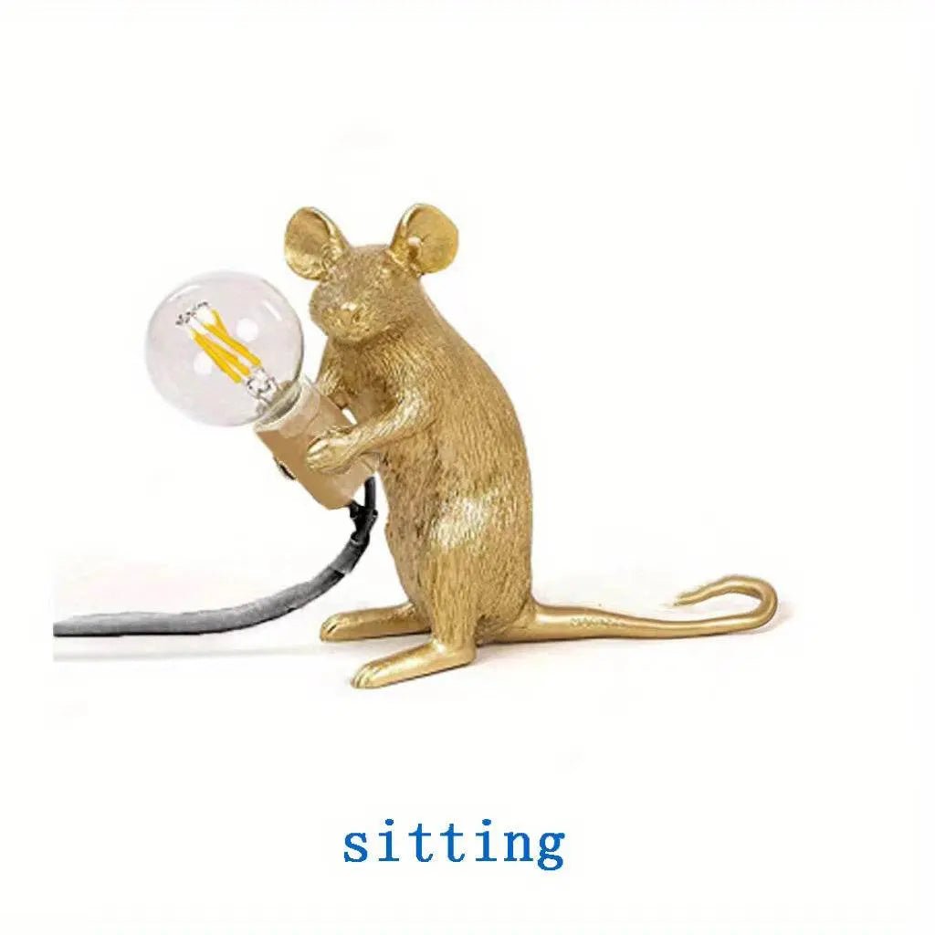 Creative Nordic Resin Mouse Table Lamp Desk LED Night Lights Small Mini Rat Desk Lamps Gold US sitting
