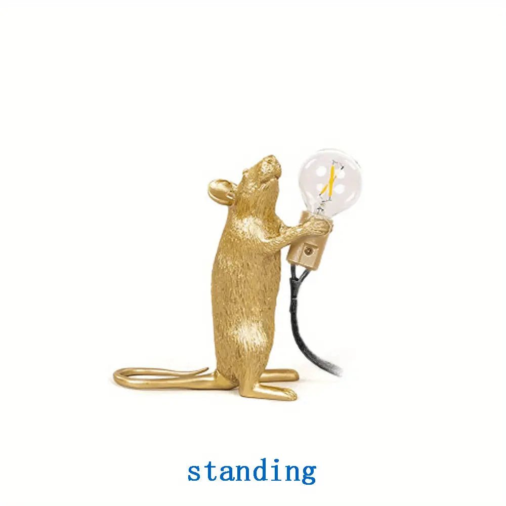 Creative Nordic Resin Mouse Table Lamp Desk LED Night Lights Small Mini Rat Desk Lamps Gold US standing