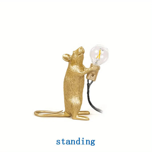 Creative Nordic Resin Mouse Table Lamp Desk LED Night Lights Small Mini Rat Desk Lamps Gold US standing