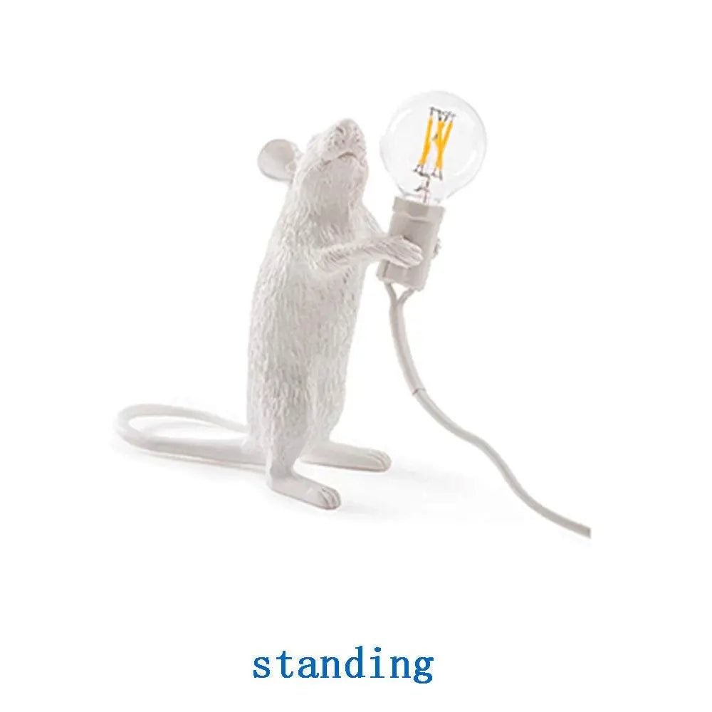 Creative Nordic Resin Mouse Table Lamp Desk LED Night Lights Small Mini Rat Desk Lamps White US standing