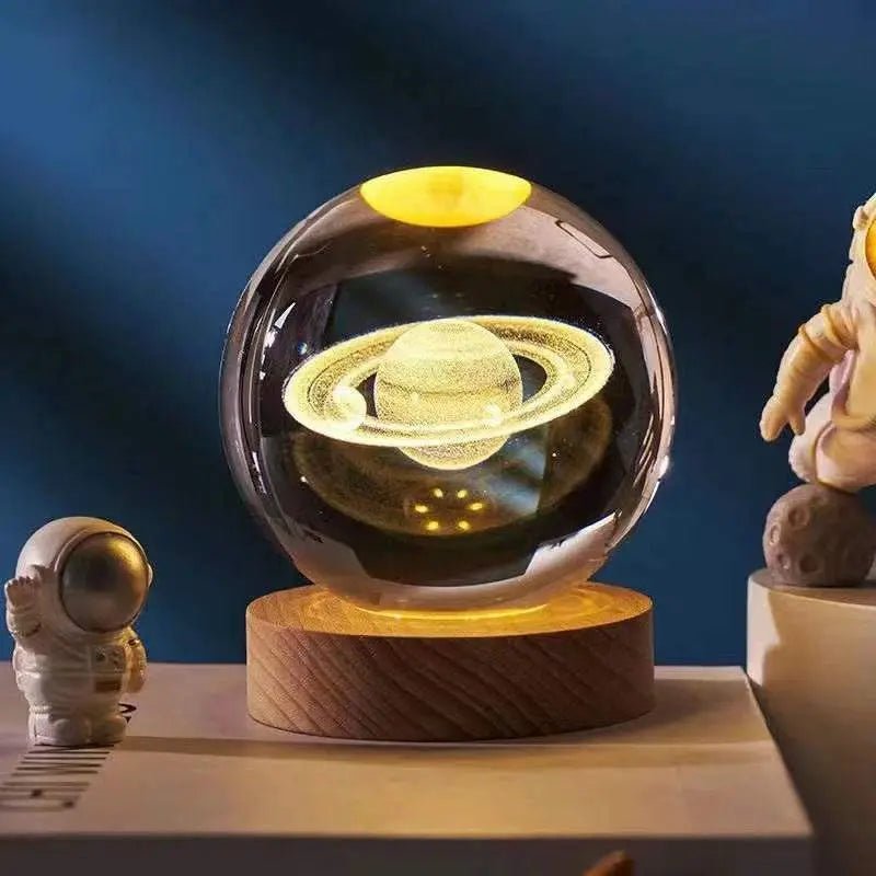 Crystal Ball 3D Inner Carved Solar System Glowing Night Lights Warm Bedside Light Festival And Kid Gift Night Lamp Saturn