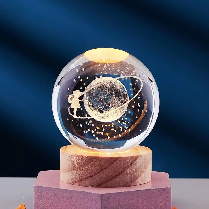 Crystal Ball 3D Inner Carved Solar System Glowing Night Lights Warm Bedside Light Festival And Kid Gift Night Lamp Starry Walk