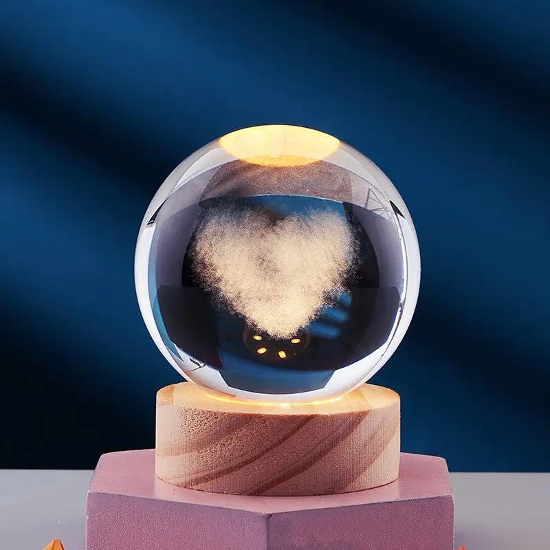Crystal Ball 3D Inner Carved Solar System Glowing Night Lights Warm Bedside Light Festival And Kid Gift Night Lamp Love Cloud