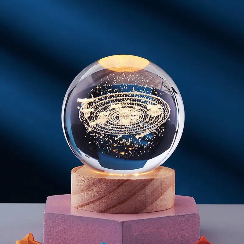 Crystal Ball 3D Inner Carved Solar System Glowing Night Lights Warm Bedside Light Festival And Kid Gift Night Lamp Solar System