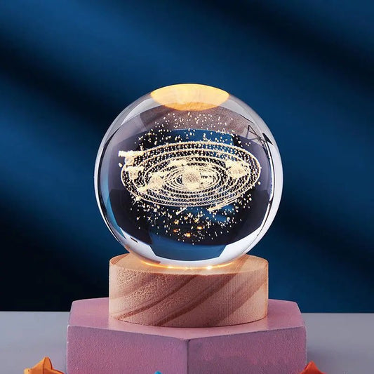 Crystal Ball 3D Inner Carved Solar System Glowing Night Lights Warm Bedside Light Festival And Kid Gift Night Lamp Solar System