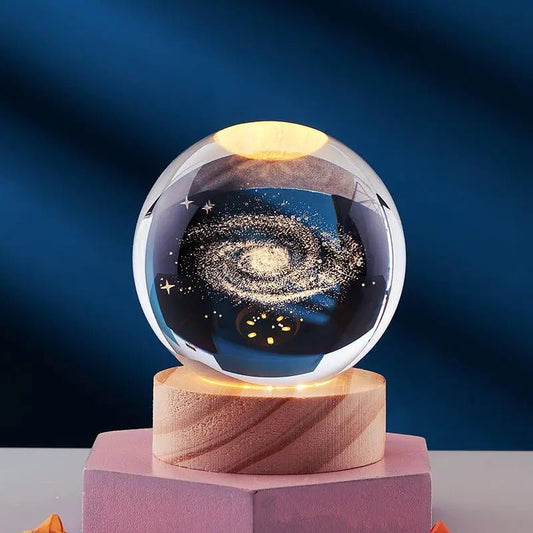 Crystal Ball 3D Inner Carved Solar System Glowing Night Lights Warm Bedside Light Festival And Kid Gift Night Lamp Milky Way