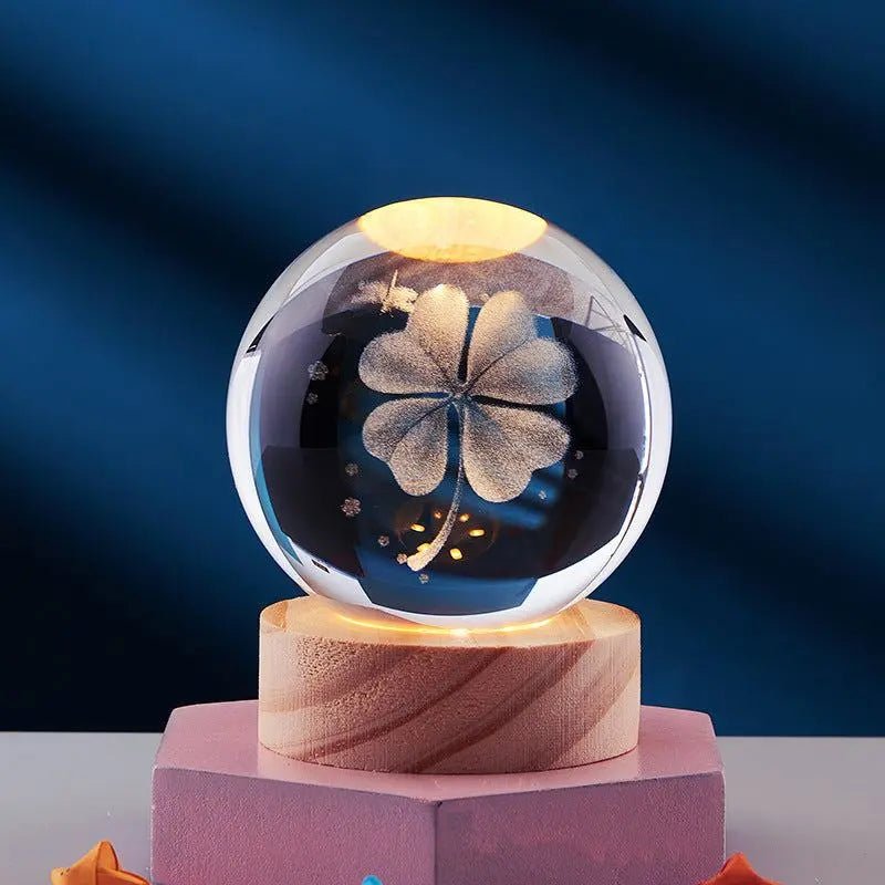 Crystal Ball 3D Inner Carved Solar System Glowing Night Lights Warm Bedside Light Festival And Kid Gift Night Lamp Silk Leaf Grass
