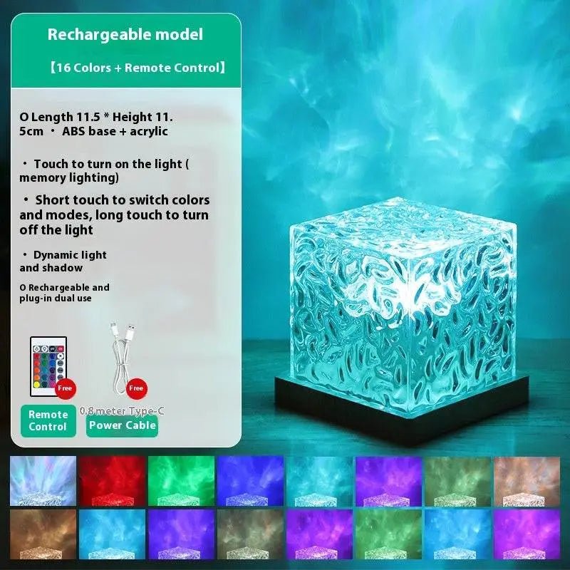 Crystal Lamp Water Ripple Projector Night Light Decoration Home Houses Bedroom Aesthetic Atmosphere Holiday Gift Sunset Lights Home Decor 2Style USB charging