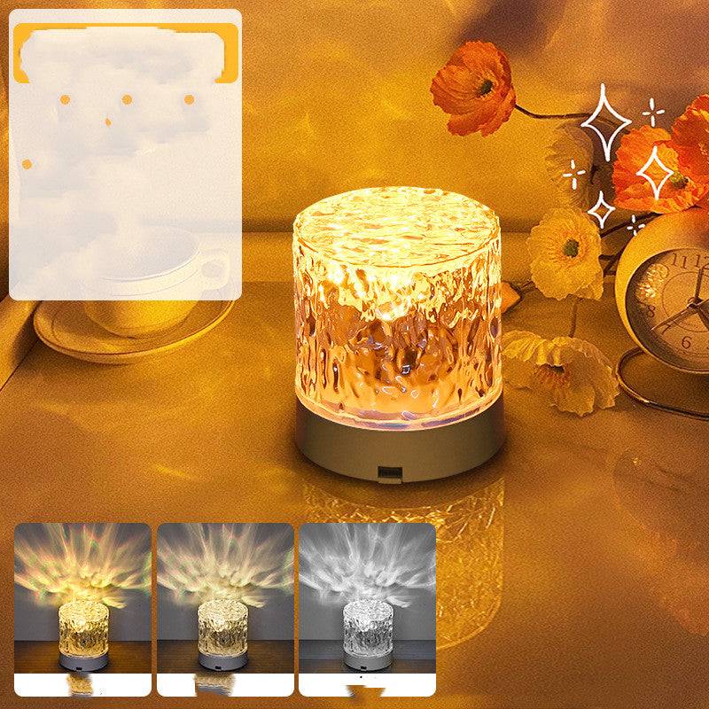 Crystal Lamp Water Ripple Projector Night Light Decoration Home Houses Bedroom Aesthetic Atmosphere Holiday Gift Sunset Lights Home Decor Tricolor light USB charging