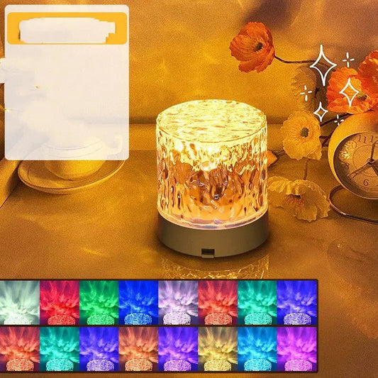 Crystal Lamp Water Ripple Projector Night Light Decoration Home Houses Bedroom Aesthetic Atmosphere Holiday Gift Sunset Lights Home Decor RGB remote control 16colors