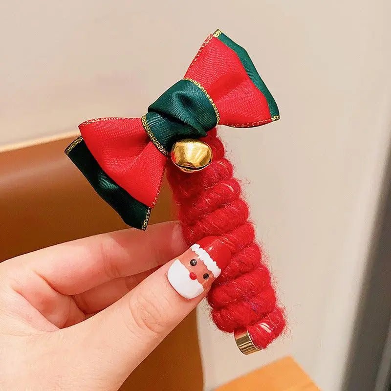 Cute Girls Elastic Rubber Band Christmas Children Telephone Wire Hair Spiral Coil Festive Dress Up Kid Hair Accessories Headwear Red Little Bell Shape