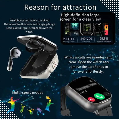 D8 2-In-1 Smartwatch with Headphone 2" Bt Call NFC Sleep Monitor Smart Watch Earbuds Compatible With iPhone Android 2025