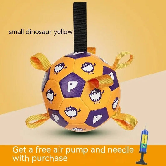 Dog Interactive Football Toys Children Soccer Dog Outdoor Training Balls Pet Sporty Bite Chew Teething Ball With Cute Printing Little Dinosaur Yellow Diameter 19cm