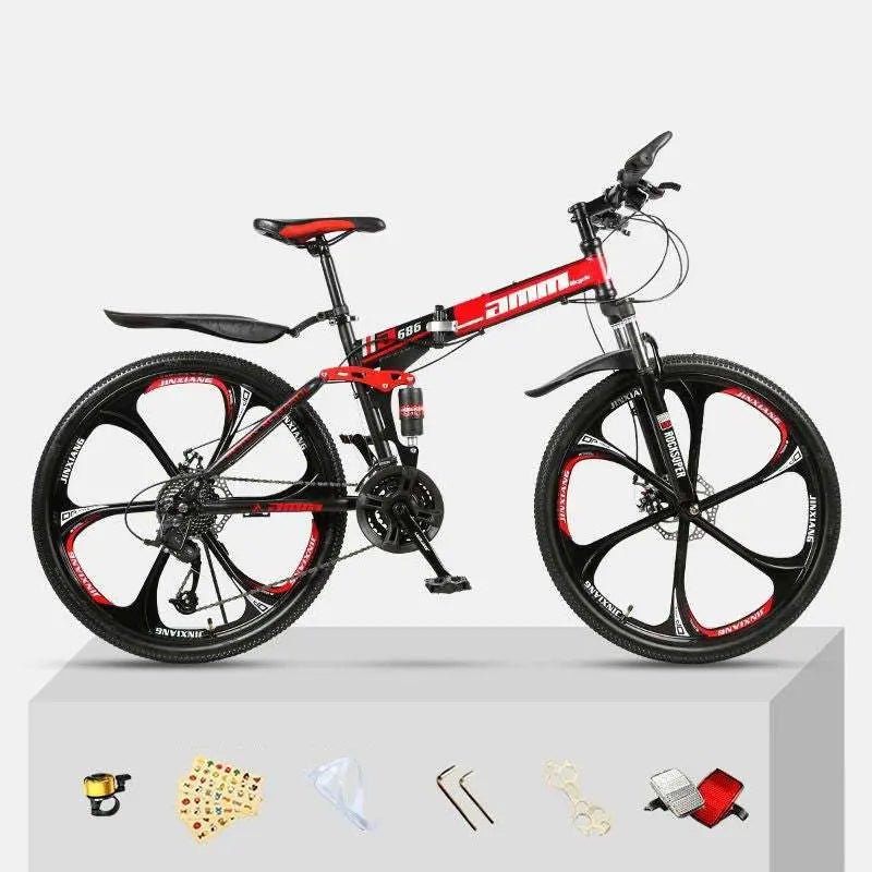Dual Shock Absorbing Off-road Variable Speed Racing Male And Female Student Bikes Black red 3 Style