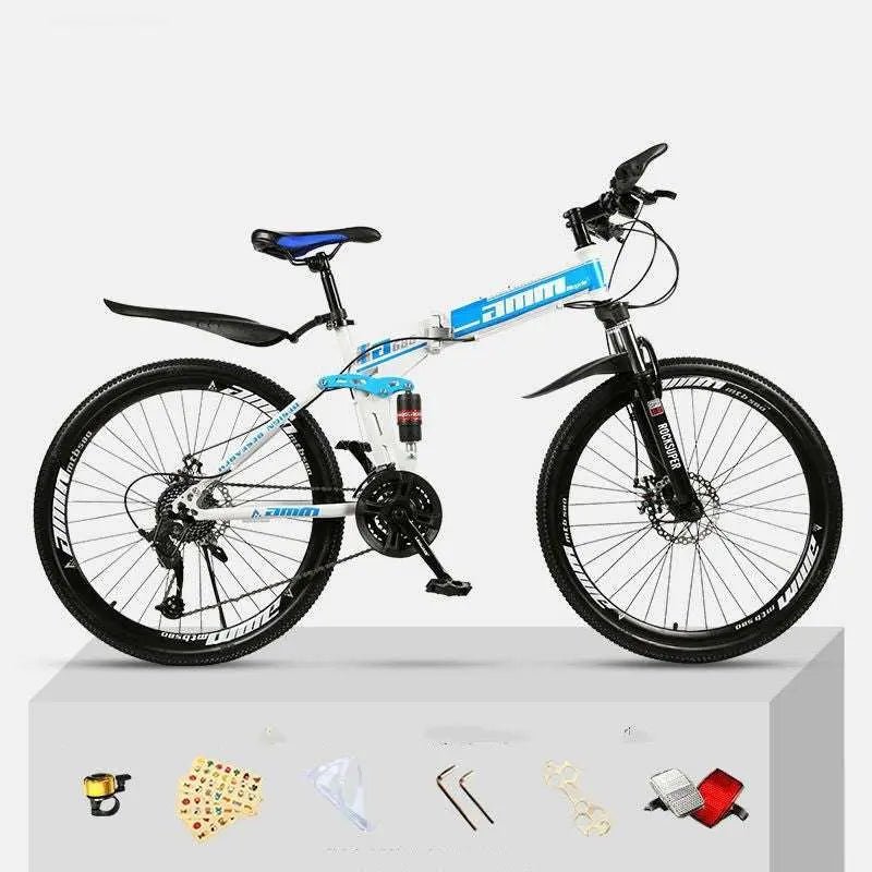 Dual Shock Absorbing Off-road Variable Speed Racing Male And Female Student Bikes White blue 1 Style
