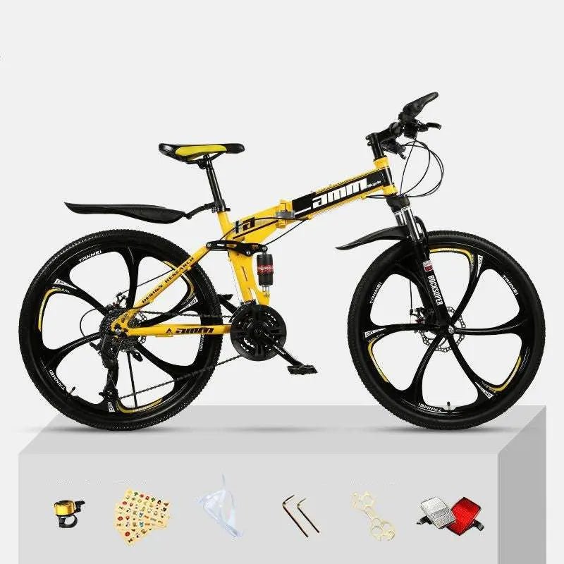Dual Shock Absorbing Off-road Variable Speed Racing Male And Female Student Bikes Black yellow 2 Style